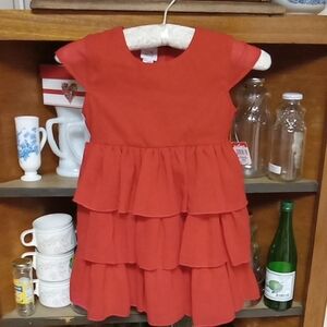NWT Special Edition Red Tiered Kids Short Sleeve Dress With A Black Ribbon